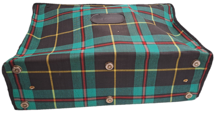 A Small Vintage Collapsible Travel Suitcase - Green Scottish Printed Fabric