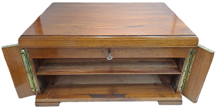 Large Antique /Vintage Empty Wood 3 Layer (2 draws) Canteen for Cutlery with Key -Hold 130+ pc