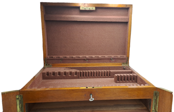 Large Antique /Vintage Empty Wood 3 Layer (2 draws) Canteen for Cutlery with Key -Hold 130+ pc