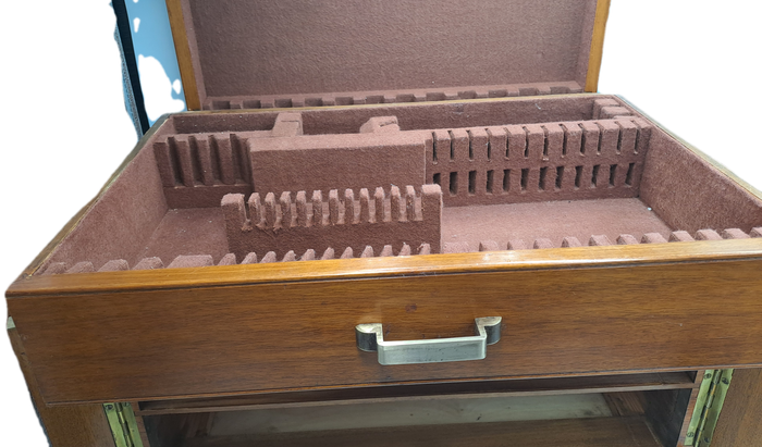 Large Antique /Vintage Empty Wood 3 Layer (2 draws) Canteen for Cutlery with Key -Hold 130+ pc