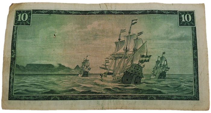 1975-1976 R10 Note -T.W. de Jongh, Watermark van Riebeeck-Afrikaans-English -C410 567077-Circulated