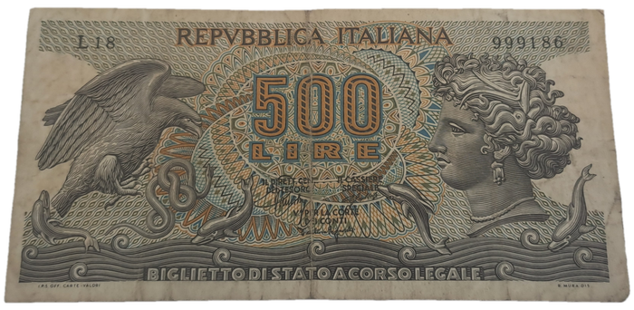 20 Oct 1967- Italy 500 Lire Bank Note -Circulated