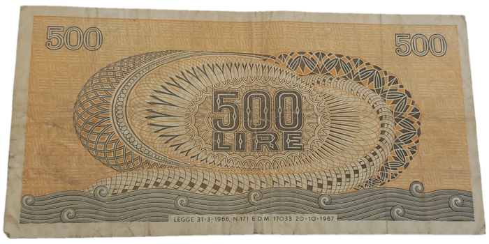 20 Oct 1967- Italy 500 Lire Bank Note -Circulated