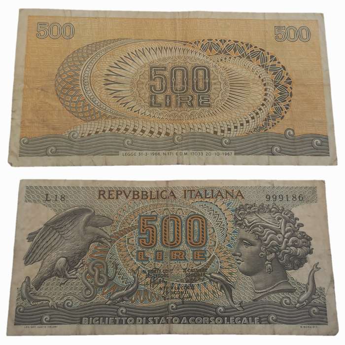 20 Oct 1967- Italy 500 Lire Bank Note -Circulated