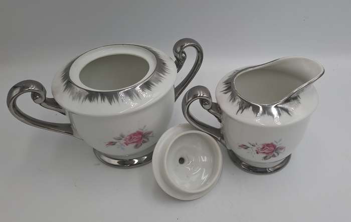 Beautiful 24pc Porcelain Floral Rose Pattern Teaset-Teapot,Cakeplate,Ceamer,Sugar bowl -6 Trio's