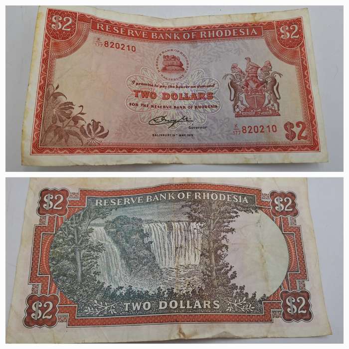 Rhodesia 1979 2 Dollars Circulated - Bird Watermark