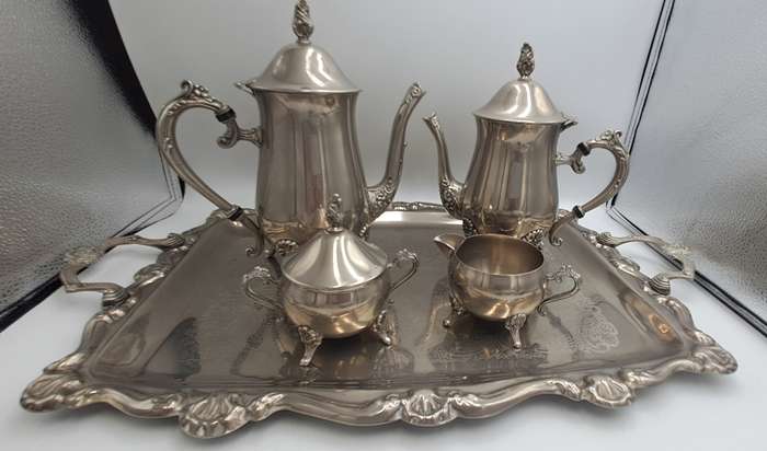 Antique EPNS Teaset including Coffee Pot, Teapot, Milk Jug, Sugar Bowl and Tray