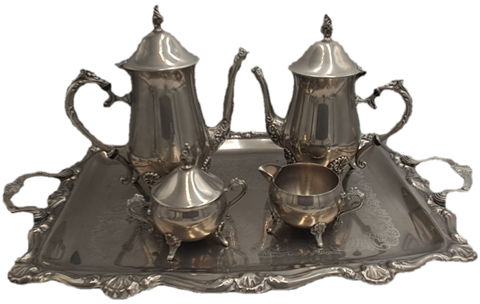 Antique EPNS Teaset including Coffee Pot, Teapot, Milk Jug, Sugar Bowl and Tray