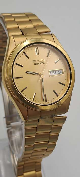 Vintage Pre-Owned Men's Seiko 7N43 Quartz Gold Plated Day-Date watch -Excellent Condition