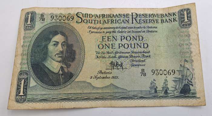 1951 South Africa  1 Pound Note -Afrikaans - English-M.H de Kock