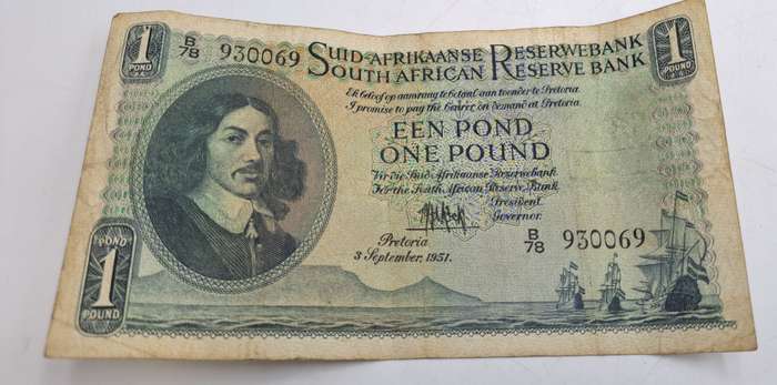 1951 South Africa  1 Pound Note -Afrikaans - English-M.H de Kock
