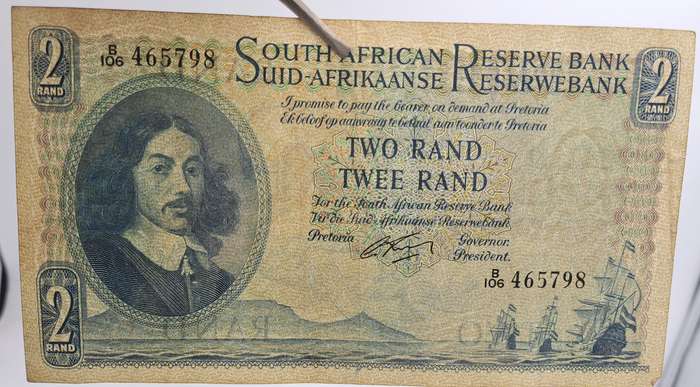 1962 South Africa  2 Rand Note Afrikaans -English -G Rissik