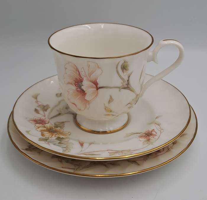Vintage Gorham TRELLIS Fine China Tea Trio 24kt Gold Hand Banded Japan-Mint -5 Available