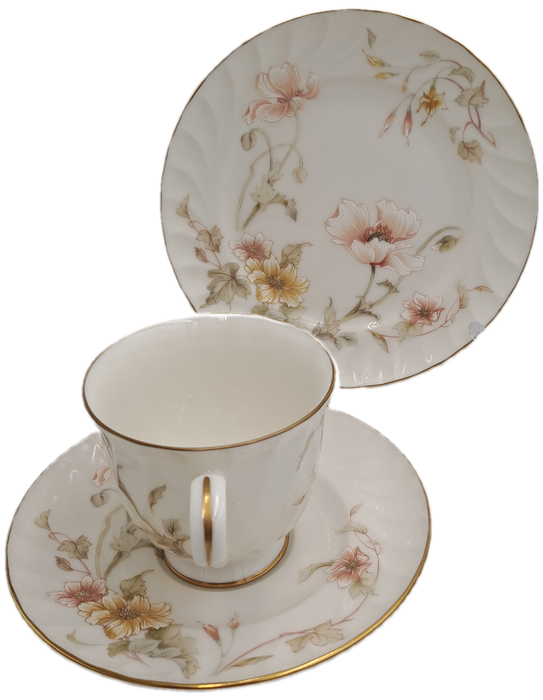 Vintage Gorham TRELLIS Fine China Tea Trio 24kt Gold Hand Banded Japan-Mint -CUP CHIPPED