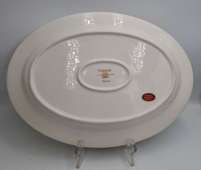 Vintage Gorham TRELLIS Fine China Oval Platter 24kt Gold Hand Banded Japan-Mint Condition-