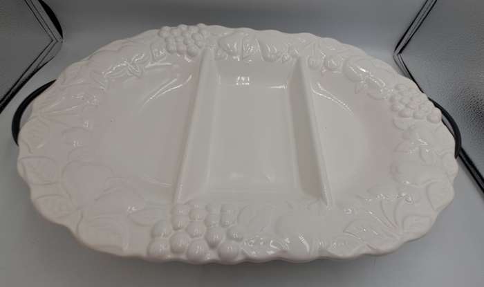 A Large Porcelain Woolworths Oval Serving Platter on Metal Stand Imported from Portugal