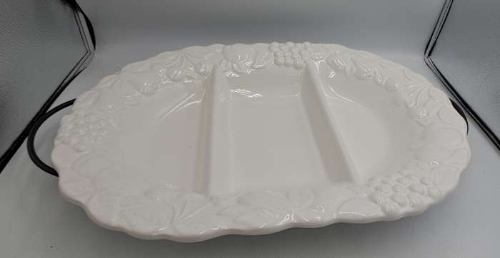 A Large Porcelain Woolworths Oval Serving Platter on Metal Stand Imported from Portugal