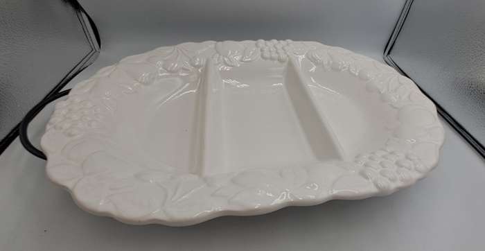 A Large Porcelain Woolworths Oval Serving Platter on Metal Stand Imported from Portugal