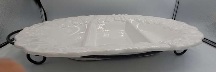 A Large Porcelain Woolworths Oval Serving Platter on Metal Stand Imported from Portugal