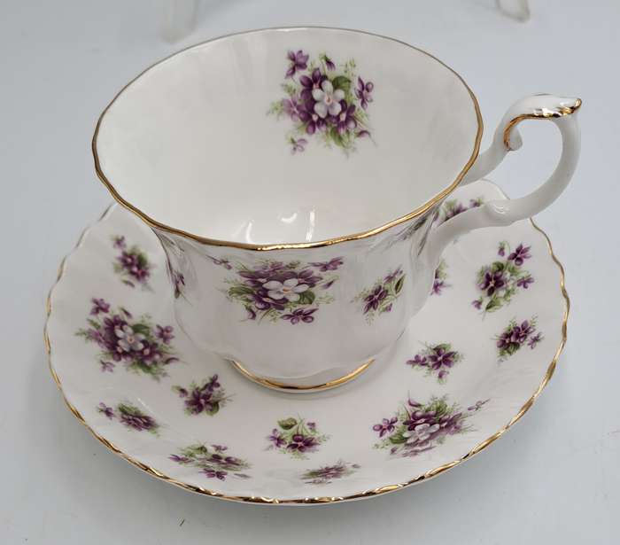 Vintage Royal Albert SWEET VIOLETS Tea Duo Bone China (The Cup has a hairline Crack)