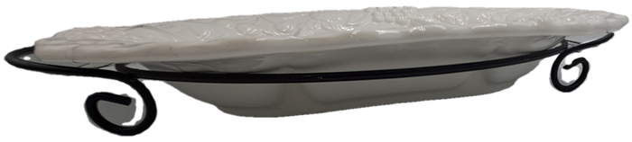 A Large Porcelain Woolworths Oval Serving Platter on Metal Stand Imported from Portugal