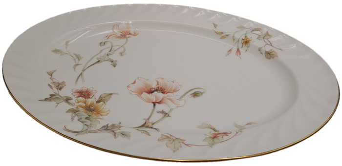 Vintage Gorham TRELLIS Fine China Oval Platter 24kt Gold Hand Banded Japan-Mint Condition-
