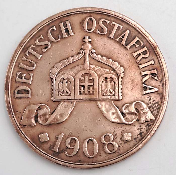 Rare 1908 German East Africa 5 Heller - Wilhelm II-Circulated