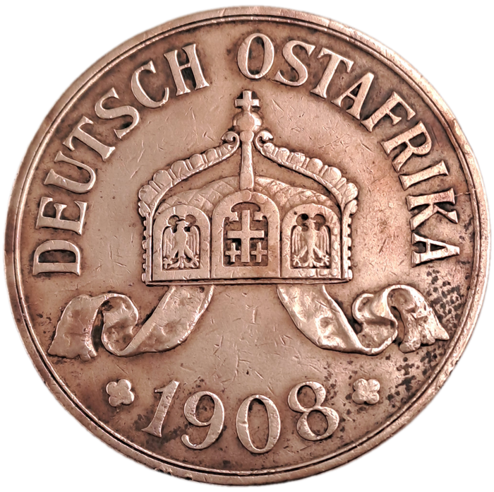 Rare 1908 German East Africa 5 Heller - Wilhelm II-Circulated