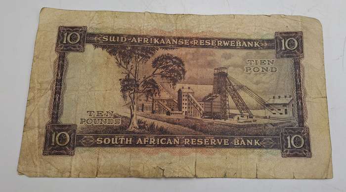 Rare!!! 1955 South Africa 10 Pounds Note Afrikaans-English-M.H de Kock
