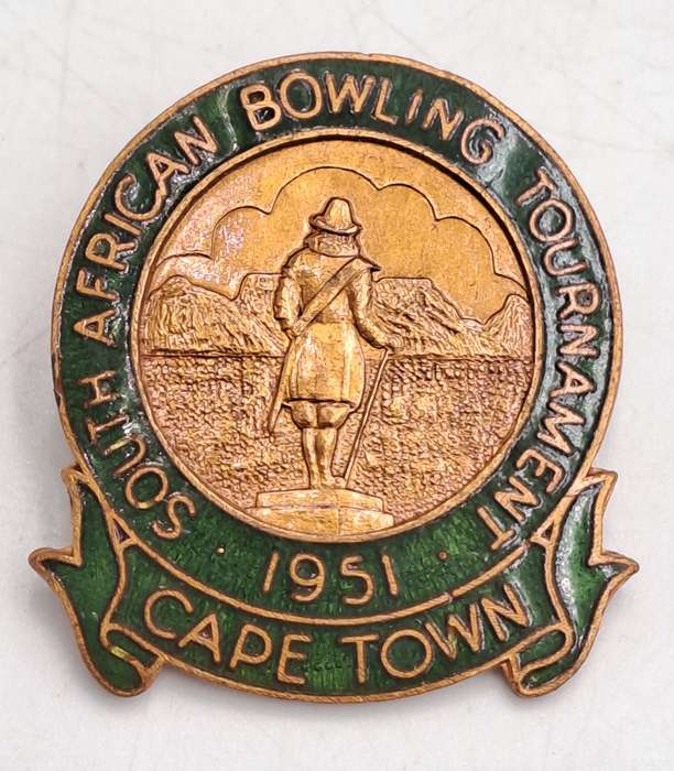 Vintage 1951 South African Bowling Tournament Cape Town   Pin /Badge - Brass and Enamel