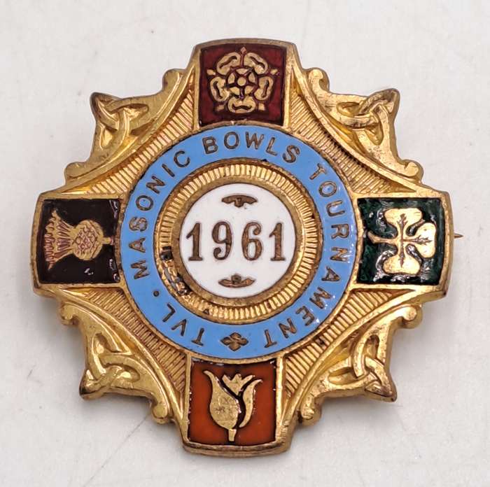 Vintage 1961 T.V.L (Transvaal) Masonic Bowls Tournament  Pin /Badge - Brass and Enamel