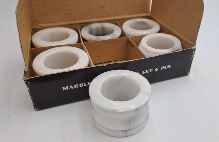 6 x Marble Napkin Rings-Boxed -