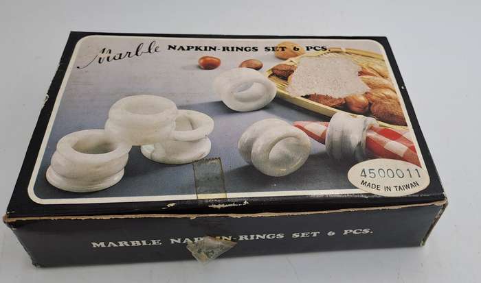 6 x Marble Napkin Rings-Boxed -
