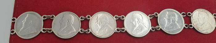 1894 to 1896 6 X Z.A.R  Paul Kruger .925 Silver 6 Pence Coins made into a bracelet