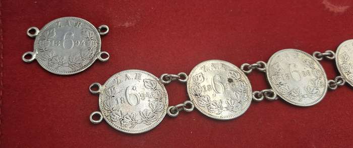 1894 to 1896 6 X Z.A.R  Paul Kruger .925 Silver 6 Pence Coins made into a bracelet