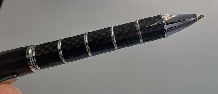Black Brass Rollerball Pen With Chrome and Carbon Fibre Barrel  Parker Refill -Boxed