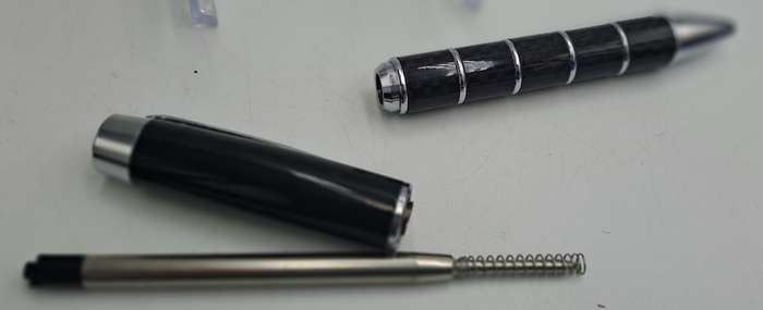 Black Brass Rollerball Pen With Chrome and Carbon Fibre Barrel  Parker Refill -Boxed