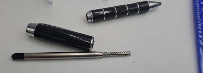 Black Brass Rollerball Pen With Chrome and Carbon Fibre Barrel  Parker Refill -Boxed