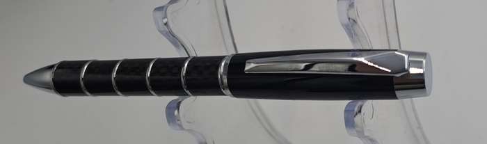 Black Brass Rollerball Pen With Chrome and Carbon Fibre Barrel  Parker Refill -Boxed