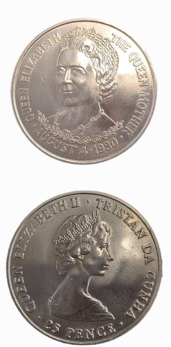 1980 -United Kingdom - 25 Pence -Tristan da Cunha-  Elizabeth II Queen Mother Birthday