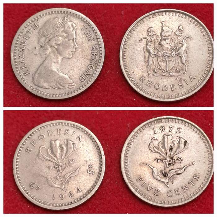 Rhodesia 1964 5 Cent and 1975 5 cent-Circulated