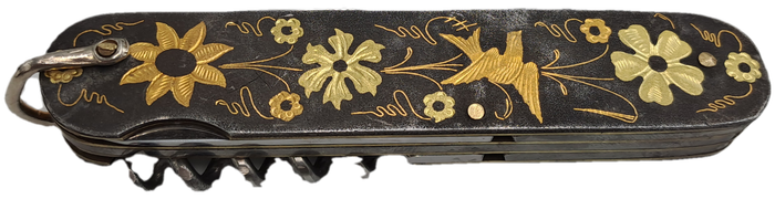 Vintage TOLEDO Inox Gold Inlay Sparrow Bird Blade Multitool Utility Pocket Knife