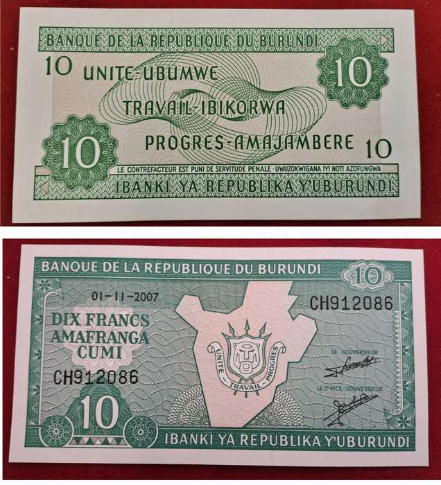 2007  Burundi 10 Francs Uncirculated Bank Note