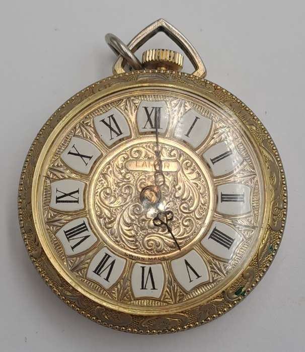 Vintage 1060's Swiss LAMAR Gold Tone Pendant windup watch -Roman Numerals- see condition