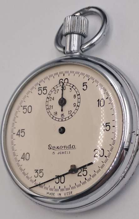 Vintage Sekonda Stop Watch -15 Jewels -Made in the USSR -NOT WORKING -For Repair or Spares