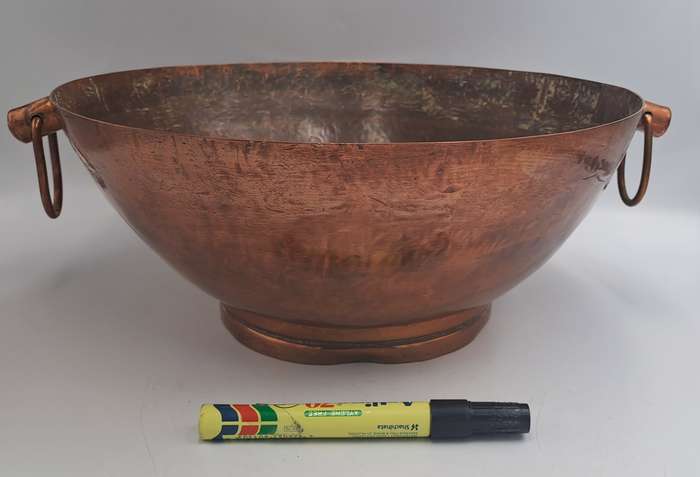 Large Original Vintage DE KLERK Red Copper Bowl with Handles 38cm x 31,8cm x 14,3cm