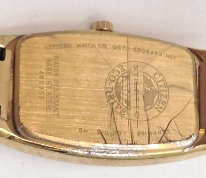 Ladies Citizen Gold Plated  Eco-drive (Need a Panasonic 416mt Battery) back cover scratched