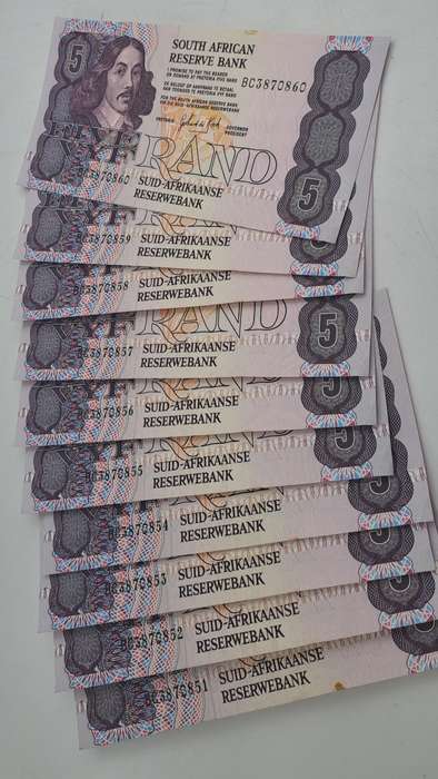 Lot of 10 1989 Gerhard De Kock R5 Notes 3rd Issue In Sequence