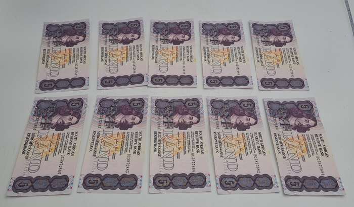 Lot of 10 1989 Gerhard De Kock R5 Notes 3rd Issue In Sequence