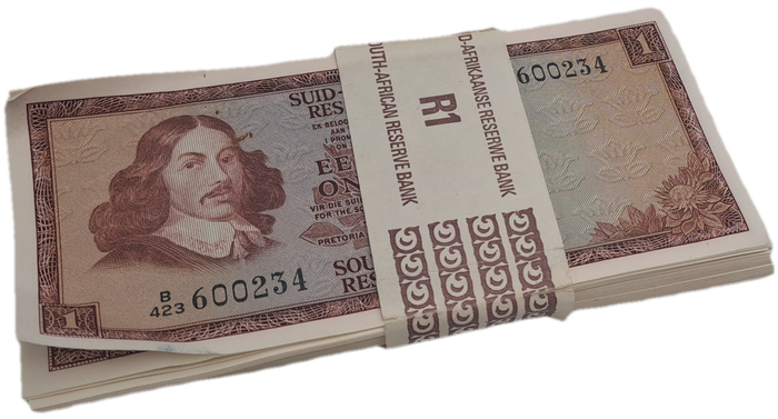 Lot of 66- 1975 De Jongh R1 Notes Afr-Eng-3rd Issue In Sequence Uncirculated
